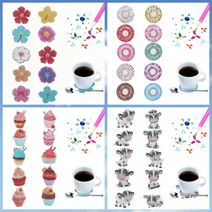 10 DIY Diamond painting coaster sets with round diamond flowers and cow patterns - wooden anti-slip coasters for Thanksgiving and Halloween, creating artistic handicrafts, suitable for tables, desks and homes - can be given as gifts