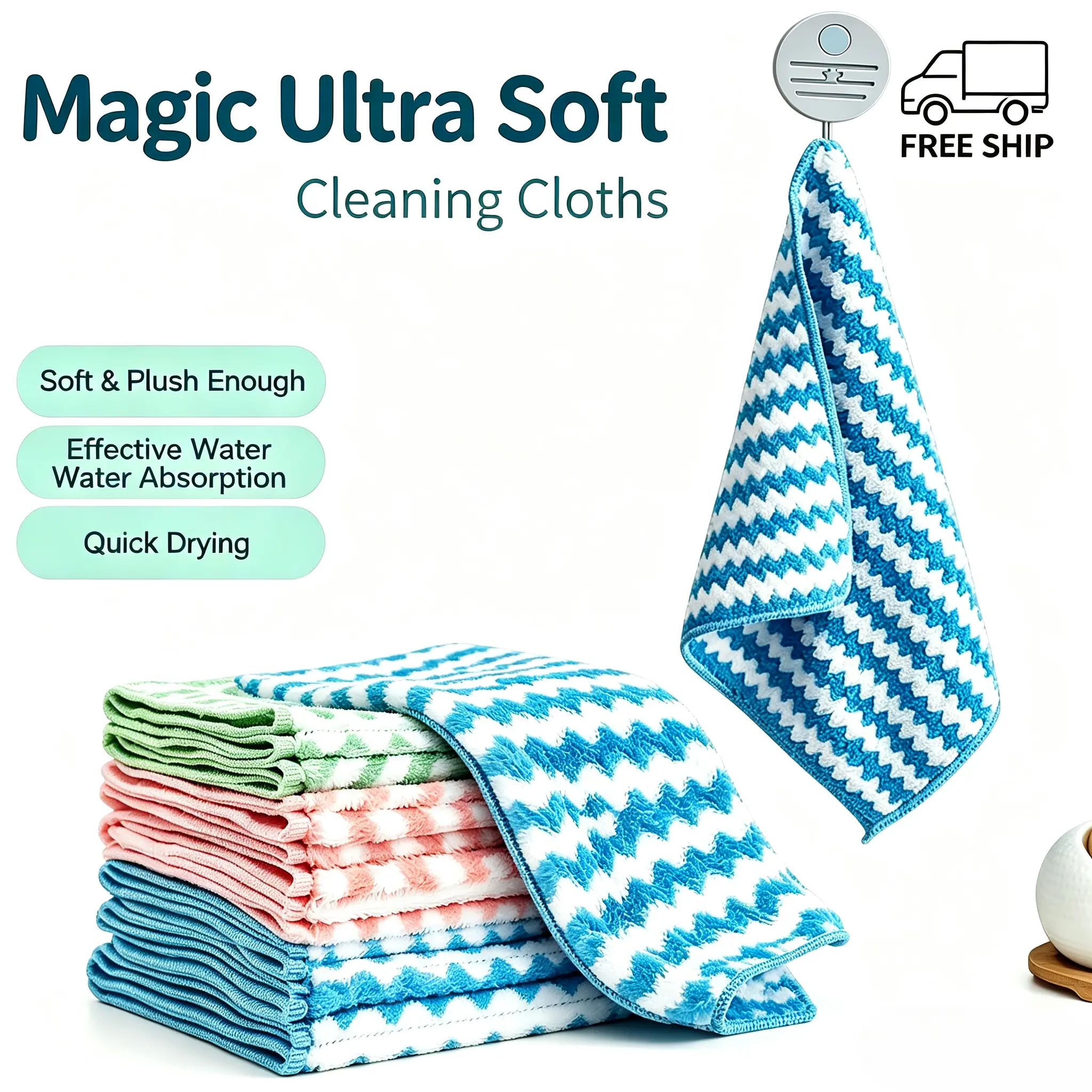 10/20-Pack Stripe Household Synthetic Microfiber Coral Fleece Dish Rags - 15% Polyamide Microfiber, 10in×10in, Soft, Absorbent, Lint-Free, Reusable, Durable Cleaning Cloths in Bag, Damp Wipe Only, Do Not Bleach, Cold Wash Safe, Multi-Surface, 10 Pack（Colo