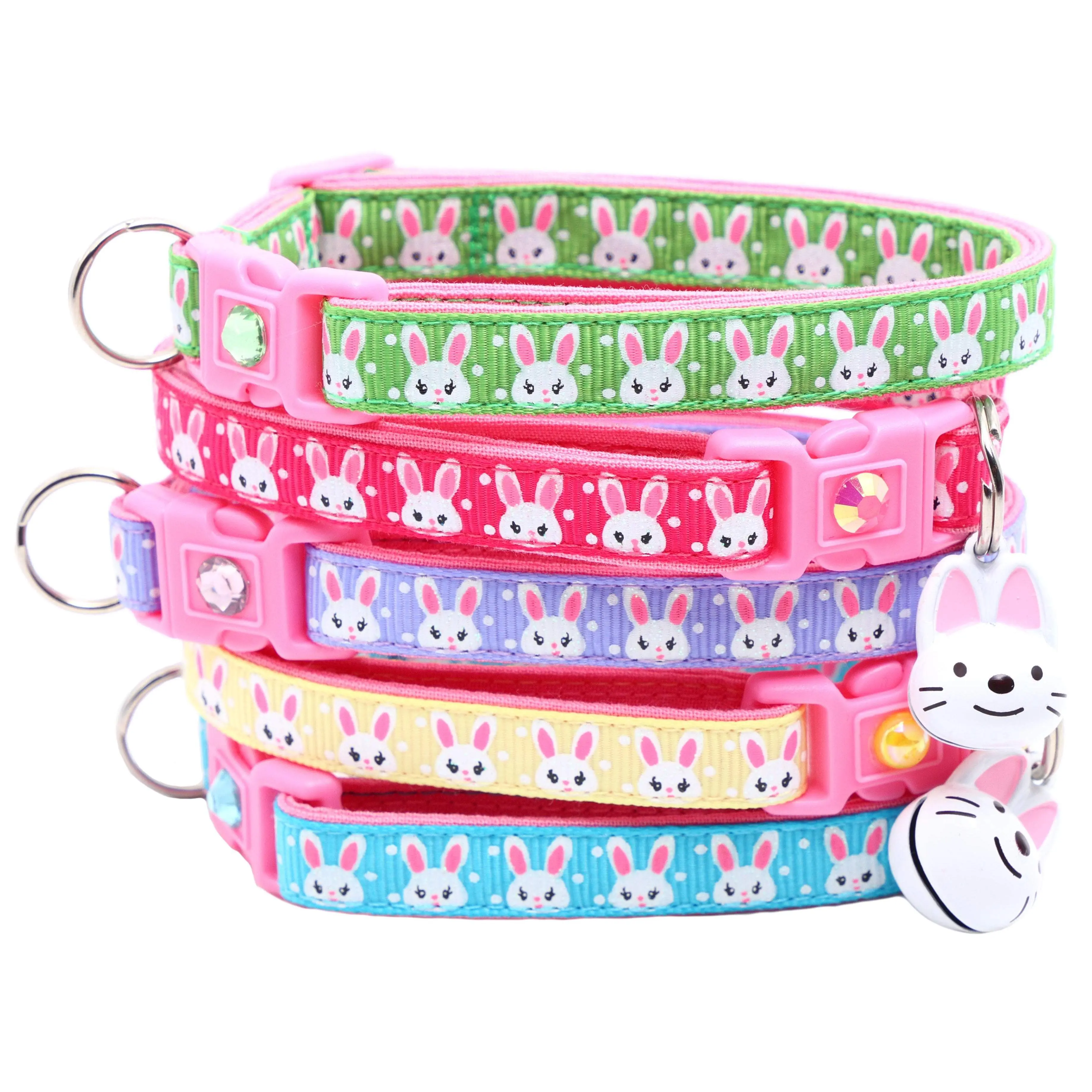 Easter Bunny Faces Breakaway Safety Cat Collar with Jingle Bell & harm By Pugs2Persians Rabbit Bunnies