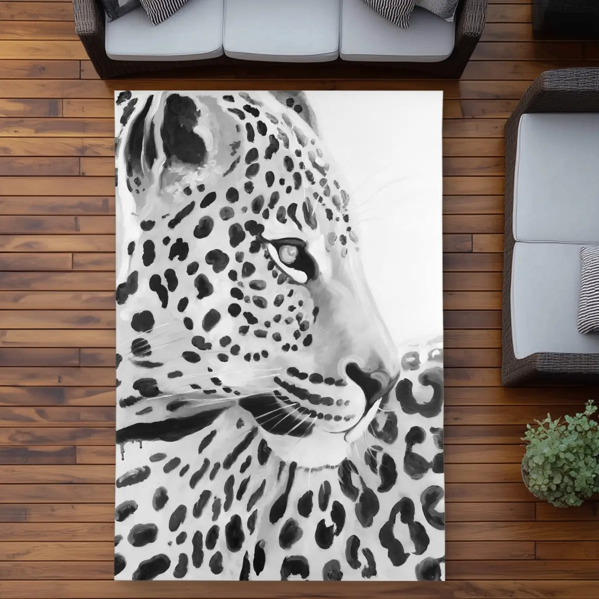 360 stand Rectangle Leopard Print Area Rug - 5x7 ft Weather Resistant Indoor/Outdoor Printed-Face Carpet, Soft Household Textile for Living Room Decor, Furniture Living Room Use, Decorated Area Rugs, Animal Print Rug