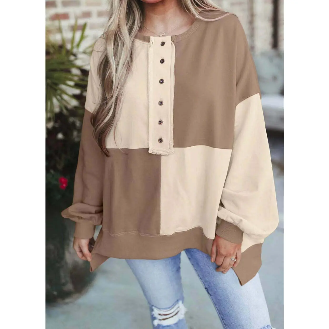 Checker Pullover with Buttons
