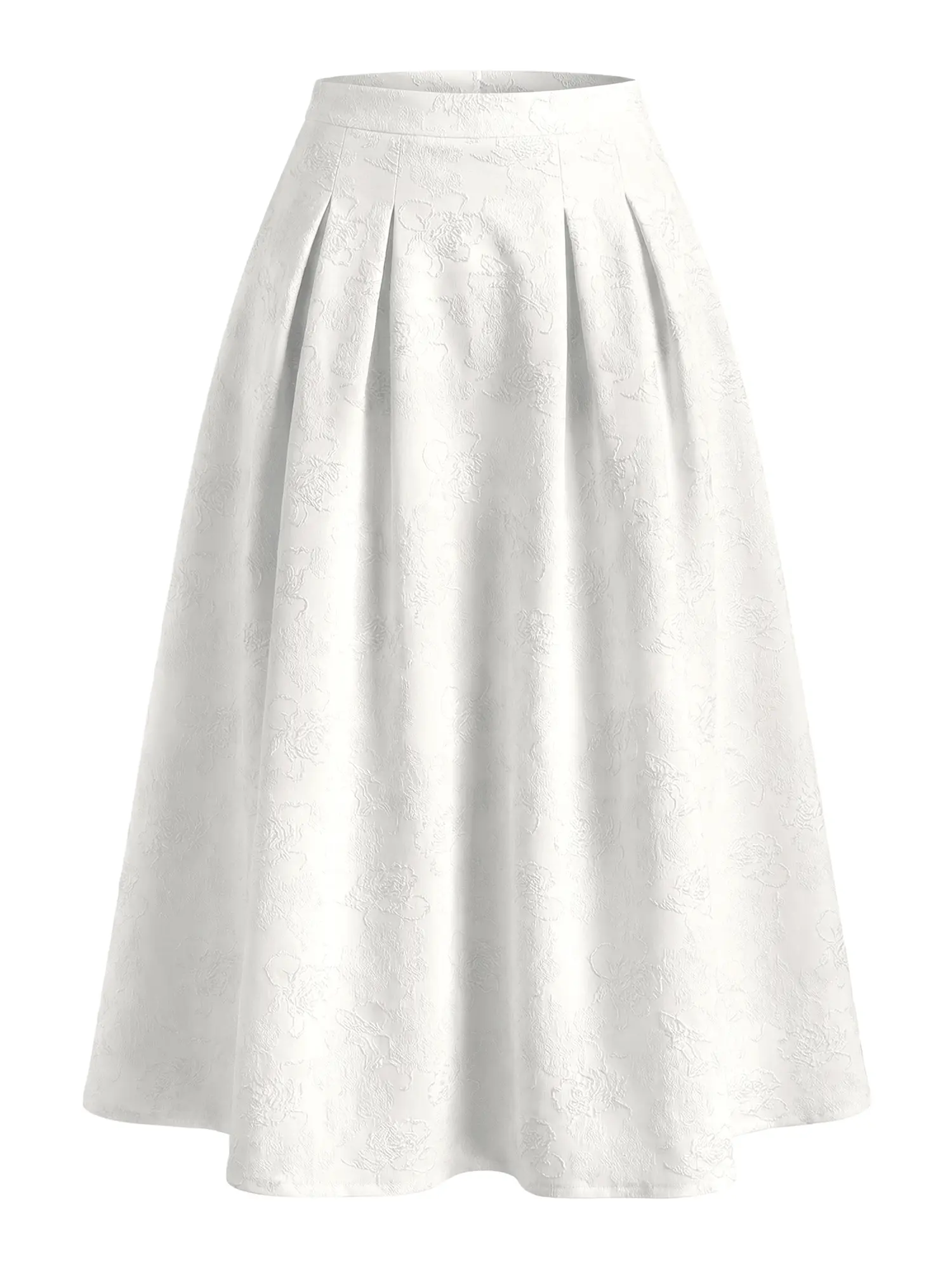 INSPIRE CHIC Women's Floral Jacquard Skirts Flared High Waist Cocktail Party Vintage A-Line Midi Skirt