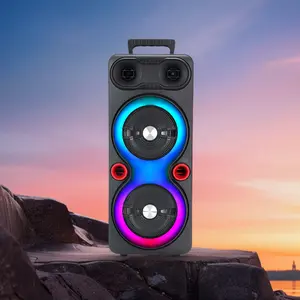 Dual Subwoofer Speakers Bluetooth-Compatible 5.0 6.5 Inch Stereo Subwoofer Outdoor Portable Speaker with Mic FM Radio LED AUX Karaoke Machine