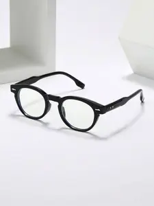 Men's Trendy Geometric Frame Flat Lens Blue Light Glasses with Rivet Decor, Vintage Classic Eyeglass Frames, School Style Bohemian 90s Retro, High Quality Eyeglasses