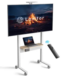 Motorized Rolling TV Stand - Portable TV Stand on Wheels, Height Memory Mobile TV Cart with Remote Controls, for 40-90 Inch and 200 lbs Capacity