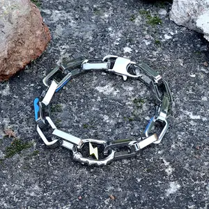 Gthic Simple Lightning Bolt Loop Chain Stainless Steel Bracelet for Men Fashion Jewelry Daily Wear