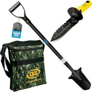 CKG Metal Detecting Shovel Tool, Heavy Duty Double Serrated Edge Digger - Digging Knife for Gardening Trowel Hunting Camping, Planting & Treasure Finds Pouch Bag, Set
