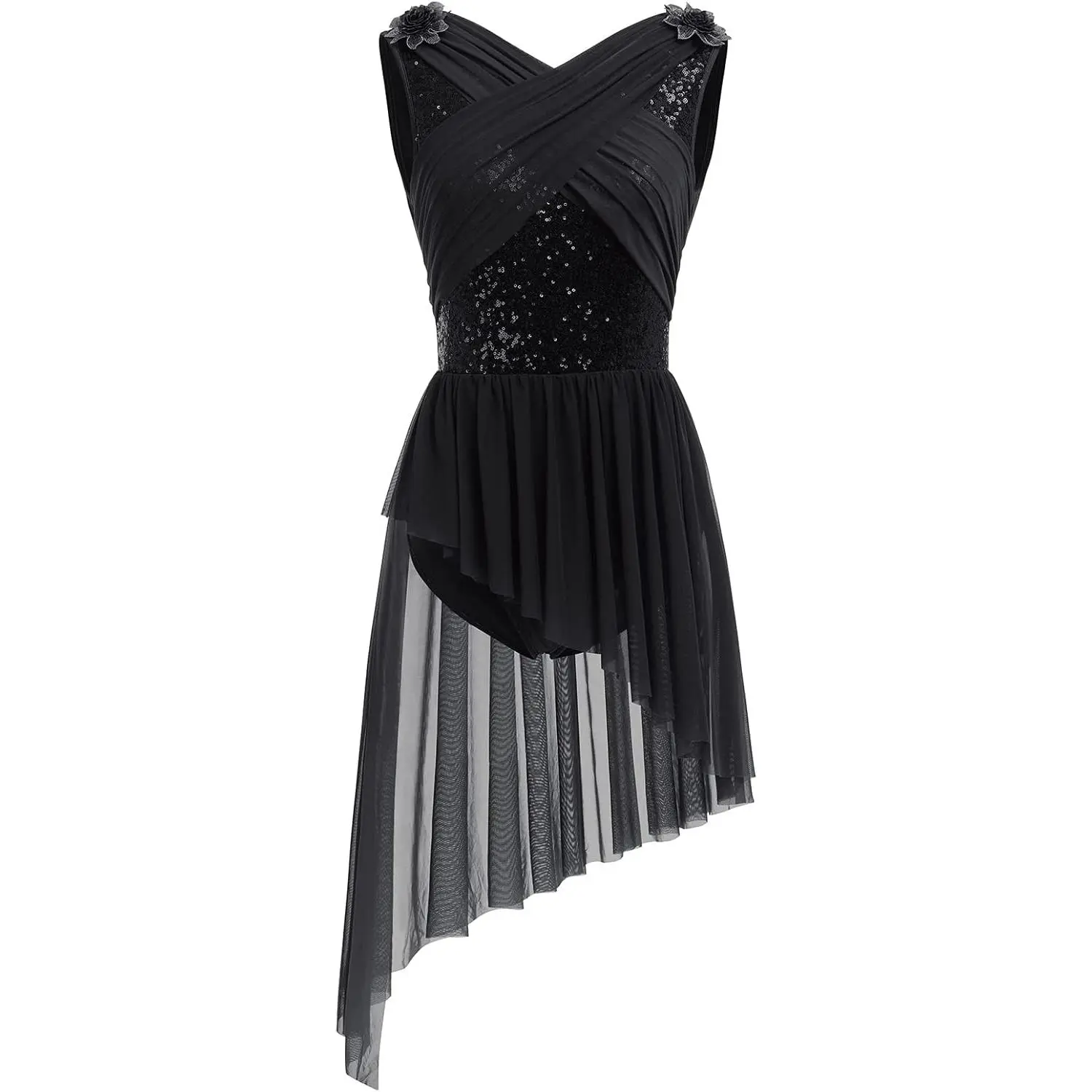 Women's Lyrical Dance Costume Sequin Flower Lyrical Dress Asymmetric Flowy  Tulle Skirt Contemporary Dance Costumes - TikTok Shop
