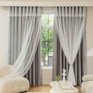 1 Piece Double Layer Curtain, Blackout Curtain, Vintage Polyester Single Panel Curtain For Living Room Bedroom, Window Curtain