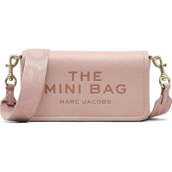 Marc Jacobs The Leather Mini Crossbody Bag - Small, Casual Style, Adjustable Strap, Debossed Text, Slip Pocket Women's Crossbody & Shoulder Bag, Rose 2S4SMN080S02-624, Slip Pocket Women's Crossbody & Shoulder Bags