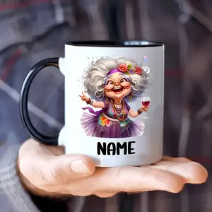 2026  Customizable "Happy Old Lady" Mug/Coffee Cup, Dishwasher Safe, Suitable for Hot and Cold Drinks, Office Use, Humorous Design, 7 Colors Available, Perfect Gift for Christmas, Thanksgiving, Birthdays, and Anniversaries, Coffee Bar Accessory, The Best