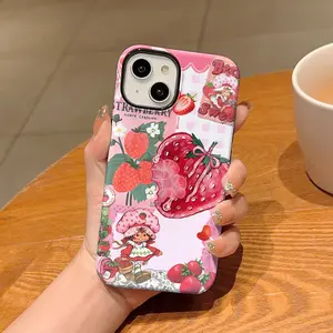 Strawberry Shortcake Pattern Phone Case , Shockproof Rugged Cover Dual Layer Soft TPU Bumper Hard Shell for iPhone 11 12 13 14 15 16 Pro Max Plus Cute