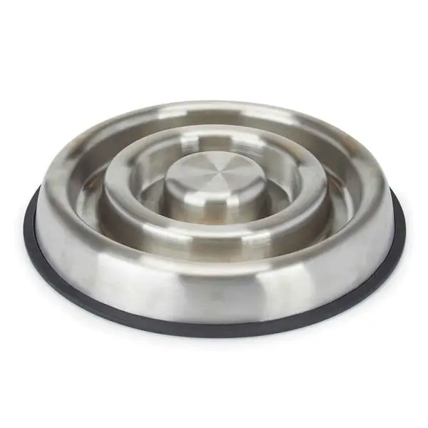 PetEdge ZW8008 Round ProSelect Stainless Steel Heavy-Duty Slow Feeder Bowl - Large, 2"x11.5", 18.2 lbs Capacity, Non-Skid Ring Base Prevents Spills, Overeating, Reduces Gastric Dilatation-Volvulus, Indigestion & Vomiting Risk