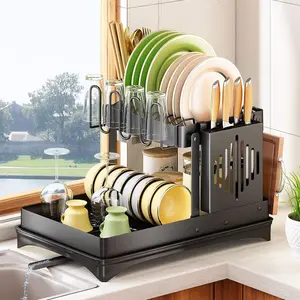 Two Tier Dish Drying Rack Foldable Dish Racks for Kitchen Collapsible Organiser Stainless Utensils Installation