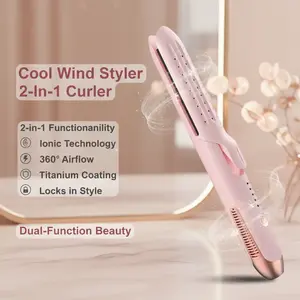 Cool Wind Styler 2 In 1 Tool Curler And Straightener Hair,360° Airflow Styler Curling Iron,Ionic Cool Air to Lock in Style, Titanium Flat Iron Curler in One