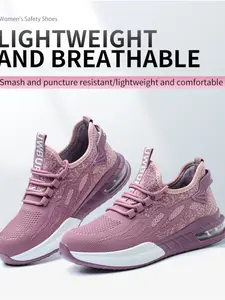 Women Lightweight Safety Work Shoes, Anti-Smash & Puncture Protection, Eva Sole, Solid Pattern, All-Season Casual Footwear