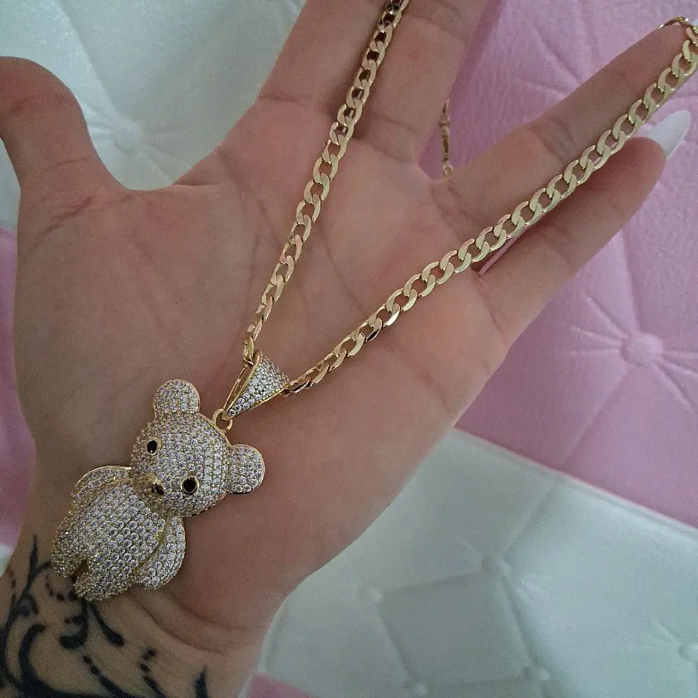 6  mm cuban link chain 18 with teddy bear pendant -14 k gold laminated.