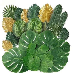 9/38 Pieces 8 Kinds Artificial Tropical Palm Leaves Tropical Leaves Monstera Leaves Safari Jungle Leaf with Stems for Hawaiian Luau Party Beach Table Wedding Shower Birthday Theme Decorations Artificial Fern Plant