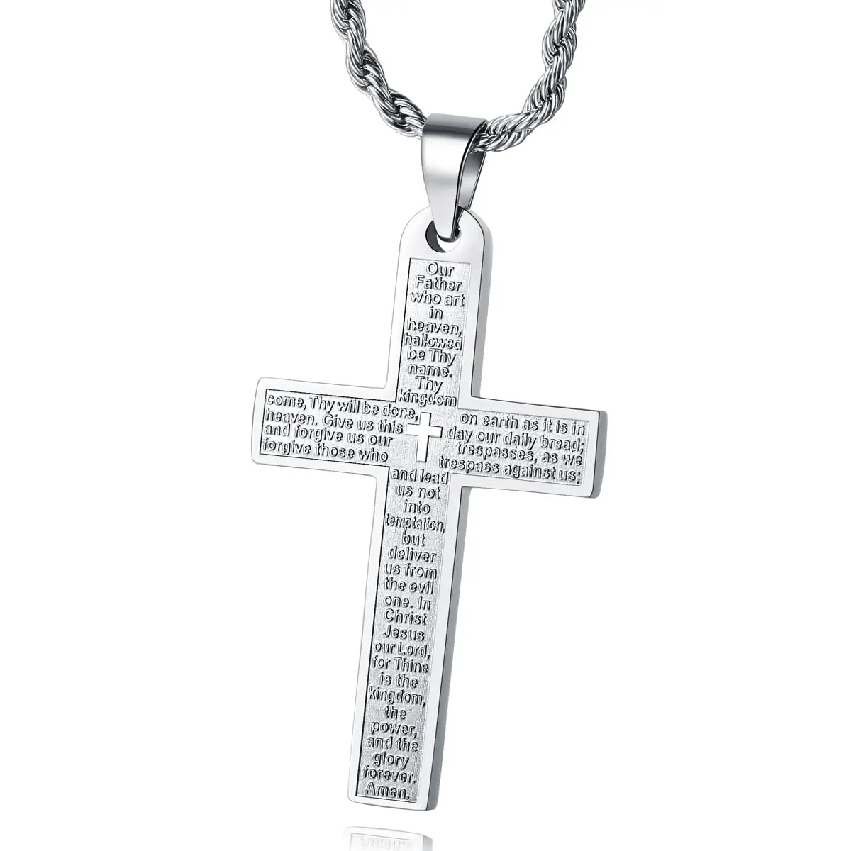 Minimalist Unisex Cross Medallion Pendant Necklace - Lord's Prayer Scripture, Crucifix Necklaces, Hypoallergenic 24-in Chain, Inspirational Spiritual Jewelry Christian Gift, Faith Pendant Necklace, Cross Necklace