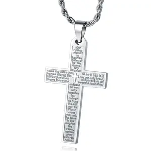 Cross Necklace Lord's Prayer Pendant Faith Dainty Religious Minimalist Necklace Elegant Christian Gift for Women Mens