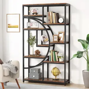 Tribesigns Bookshelf Industrial 5 Tier Etagere Bookcase,Freestanding Tall Bookshelves with 9-Open Storage Shelf for Living Room, Bedroom, Home Office, Rustic Brown
