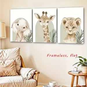 3-Piece Set / Zoo & Jungle Animals | Canvas Art Set | Frameless Wall Art | Canvas Material | Suitable for Nursery, Living Room, Frameless