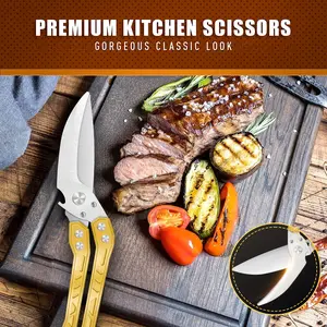 Folding Nakiri Stainless Steel Knife Professional Heavy Duty Kitchen Scissors with Slip Handle & Safety Lock for Meat Cutting Turkey Fish Vegetables Dishwasher Safe