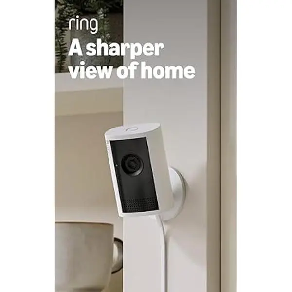 Ring Indoor Cam 2K (newest model) — Retinal 2K for crisp, true-to-life video quality, 6x Enhanced Zoom, Night Vision, White Camera Device