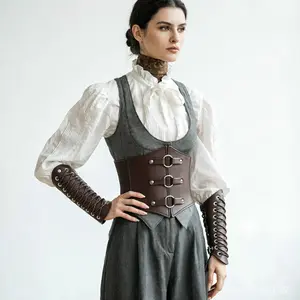 3pcs Medieval Viking Renaissance Waist Cincher Set, Vintage Wrist Guards, Adult Women's Costume for Larp, Role Play, Festivals