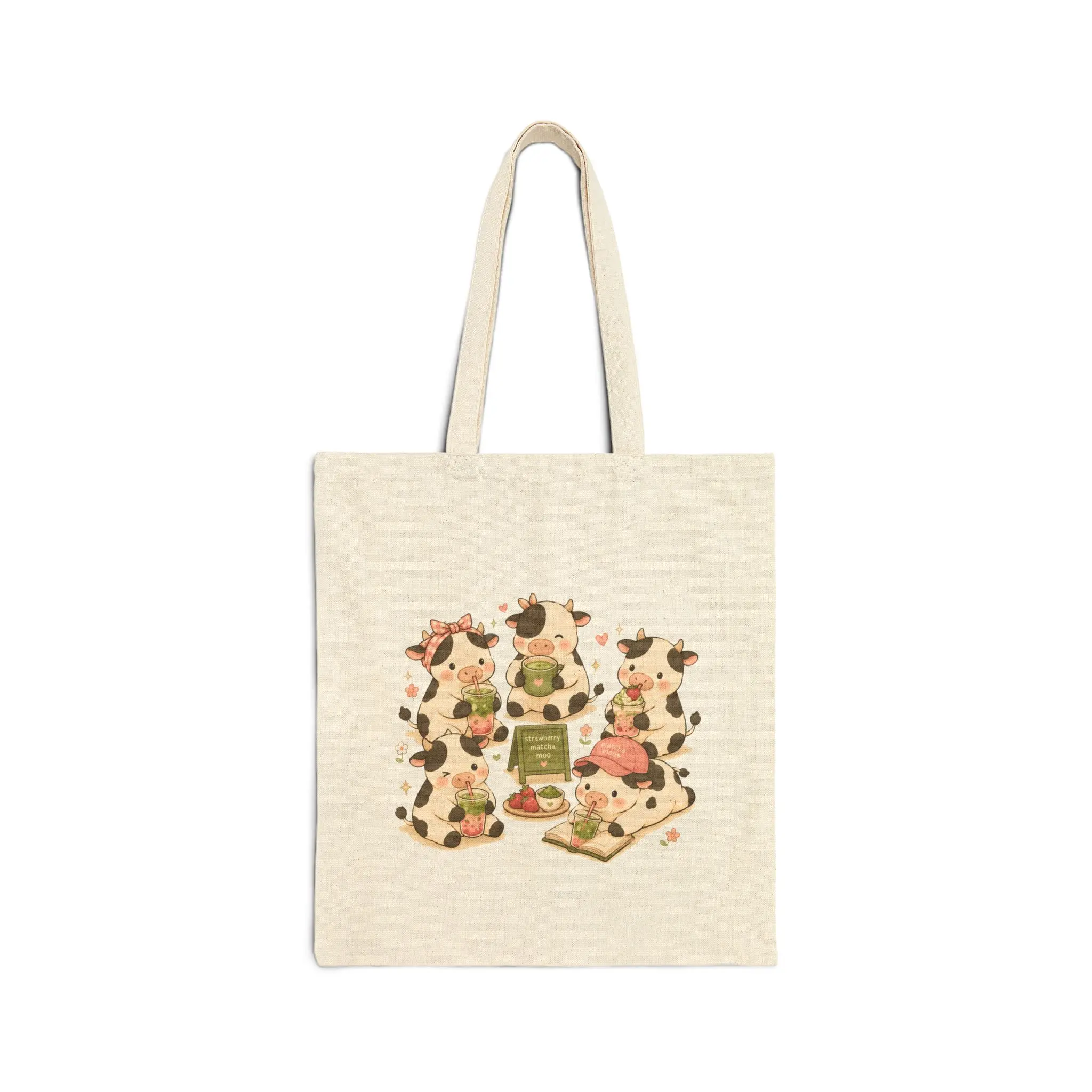Cute Cow Canvas Tote Bag | Kawaii Picnic Illustration