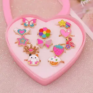 Cute Girl Alloy Rainbow Crown Adjustable Rings, 12pcs Per Box, Classroom Activity Incentive Gifts, Birthday Festival Girls Ideal Gift