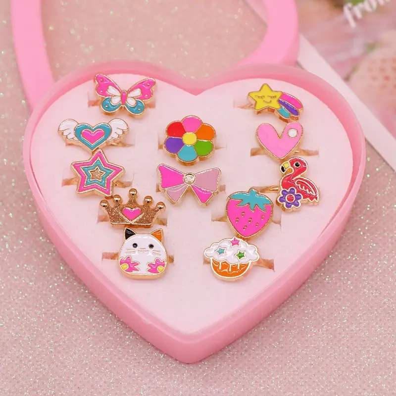 Cute Girl Alloy Rainbow Crown Adjustable Rings, 12pcs Per Box, Classroom Activity Incentive Gifts, Birthday Festival Girls Ideal Gift, Cute Jewelry