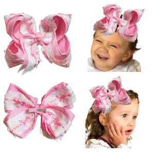 JoyBowie 1 Pcs Pink Lace Hair Bows for Girls, Cute Hair Accessories Set baby girl bows and headbands girl bows for school toddler girlbows