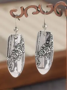 Handmade Bohemian Fashion Women's Jewelry Vintage Spoon Earrings, Elegant Carved Plant Flower Earrings for Engagement/wedding