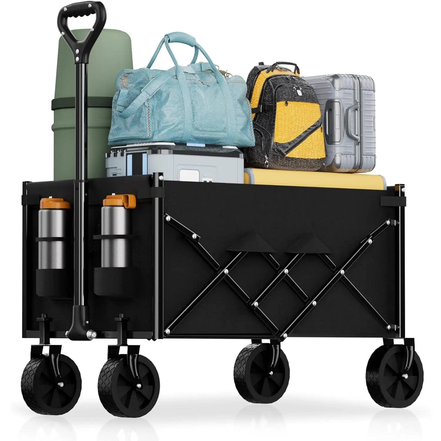 Lightweight Folding Handcart, Large Capacity Foldable Shopping Cart, Big Wheels, Heavy Duty Foldable Shopping Cart, All-Terrain Outdoor Utility Cart, Suitable for Camping, Sports, Garden, Beach, 3.5 Cubic Feet