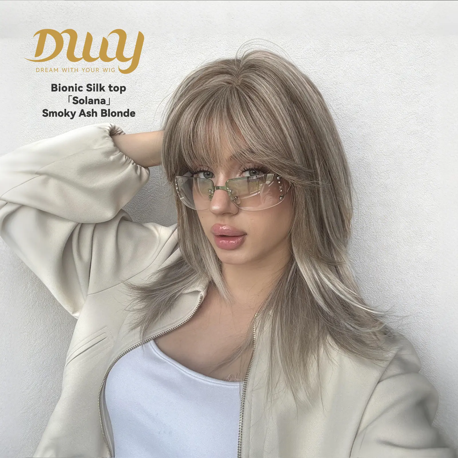 Solana -DWY New Technology! Bionic Silk Top 20-Inch Long Wave Light Brown Glueless Synthetic Wig with Bangs for Women High-Quality Premium Fiber Easy Wear Comfortable Fit