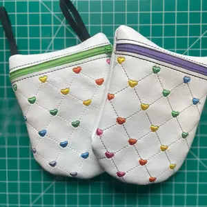 Curved Heart Bag - Rainbow Quilted Design with Colorful Hearts Zipper Closure