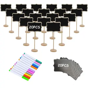 20 PCS Wood Mini Chalkboard Sign and Replacement Stickers, Food Labels for Party Buffet,Blackboard for Message Board Signs,Weddings Place Cards, Birthday Party