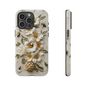 Bumblebee Phone Case, Elegant Spring Summer Floral Premium Film 2 in 1 Phone Case - Durable, Shock Absorbing and Stylish Protection - Compatible with iPhone 16, 15, 14, 13, 12, 11, Plus, Pro, Pro Max, Perfect birthday gift for friends.