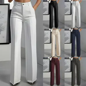 Lady's High-Waist Drapey Straight-Leg Basic Pants - Women's Clothes Bottom, Simple Design, Suitable for Commuting