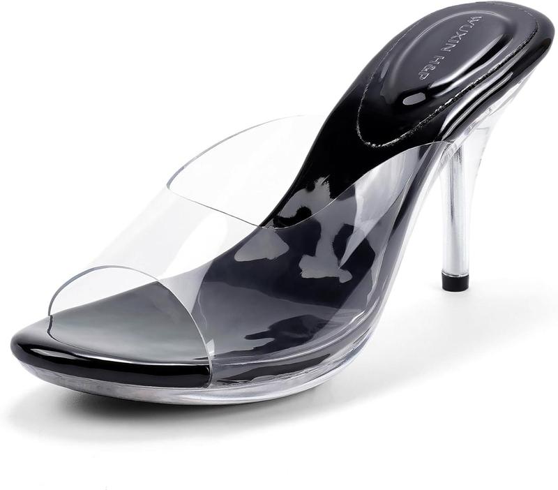 WUXIN H&P Women's Clear Heels Dress Shoes, Sexy Stilletos Platform Heels Transparent Strap, Open Toe High Silver Heeled Sandals Pump Mules