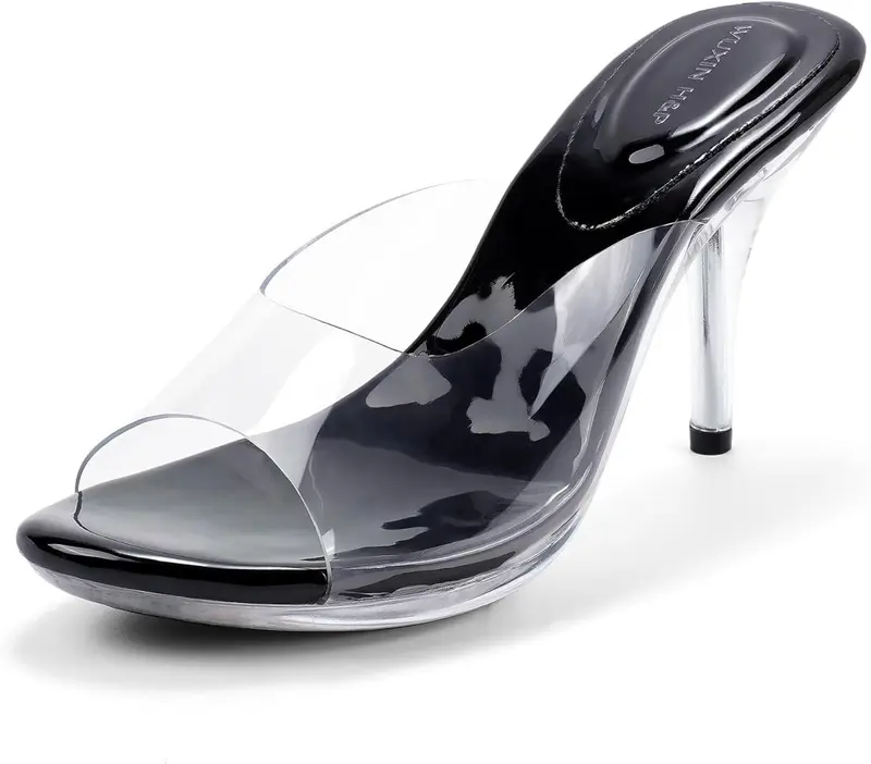 WUXIN H&P Women's Clear Heels Dress Shoes, Sexy Stilletos Platform Heels Transparent Strap, Open Toe High Silver Heeled Sandals Pump Mules