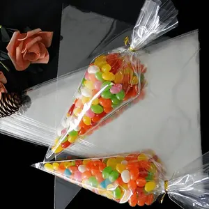 50/100 DIY Candy Bags Wedding Party Decoration, Transparent Cone Shaped Sweet Paper, 13x25cm, Includes 50pcs + Tie Straps, Party Packs