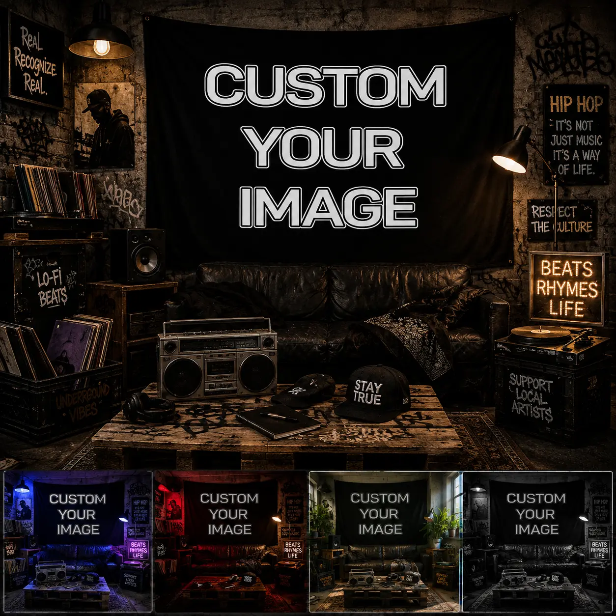 Custom Photo Backdrop for Music Party, Retro Street Room with Boombox, Cassette and Speaker Decor