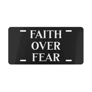 Cute Black Faith Over Fear Christian Front Vanity License Plate, Faith License Plate, Car Decor Accessory, Car License Plate Accessory