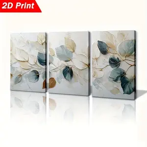 2D print, 3-piece abstract art design leaf canvas print, Art Prints, ready to hang, modern botanical print with gold and blue leaves, suitable for wall art in living rooms, offices, Mother's Day gift, Art wall decoration, modern abstract home decor art
