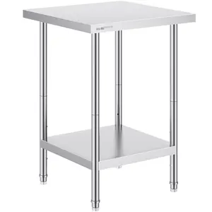 Stainless Steel Prep Table, 24 x 24 x 34 Inch, Heavy Duty Metal Worktable with 3 Adjustable Height Levels, Commercial Workstation for Kitchen Garage Restaurant Backyard, Ideal For Food Preparation, Catering, Bakery, Cafeteria