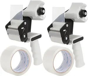 Packing Tape Dispenser  (2 Pack) with 2 Rolls Tape, 2 inches Lightweight Industrial Side Loading Tape Dispenser for Shipping Packaging Moving Sealing (Grey & Black)