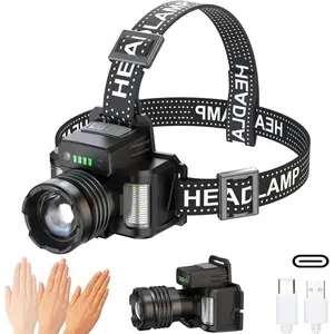 LED Rechargeable Headlamp Super Bright, Waterproof Head Light with Motion Sensor for Adult, 5 Modes Hand-Free Headlamp for Outdoor/Camping/Hiking/Fishing/Running