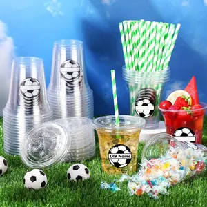 Reusable Plastic Cups with Lid and Straw Set, 10/20/50 Pack, Ideal for Football Matches, Birthday Parties, Team Celebrations